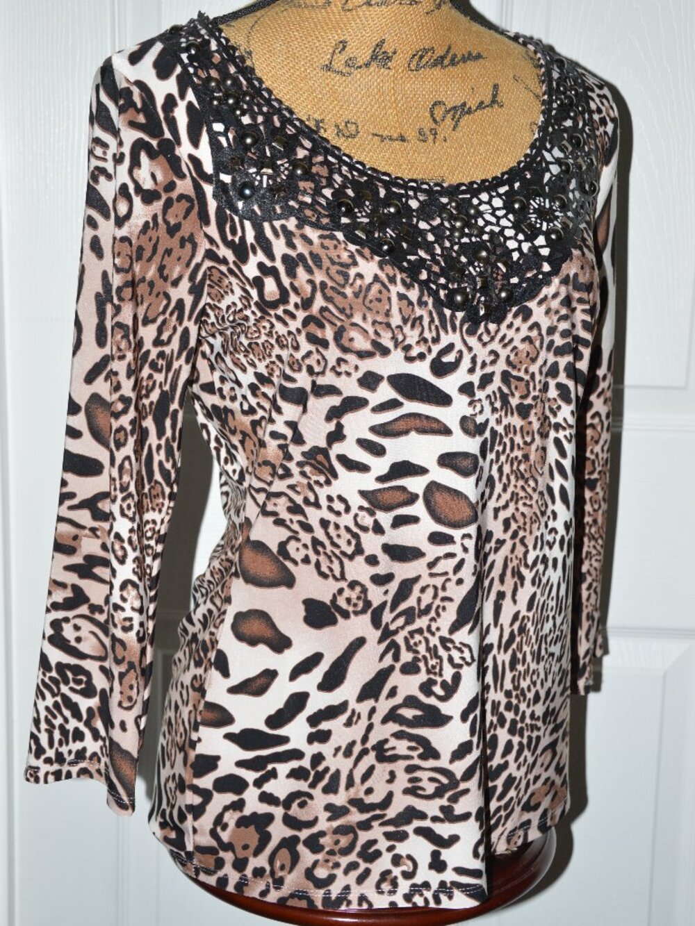 Venini Womens Cheetah Print top Faux Leather embroidery with Rhinestuds y2k Fall